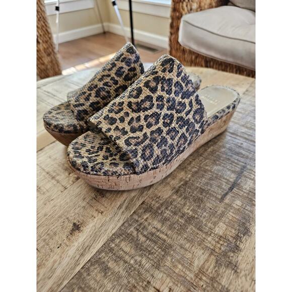 Stuart Weitzman Womens Flatout Leopard Canvas Raffia Flatform Slide Sandals 8.5 - Picture 9 of 14